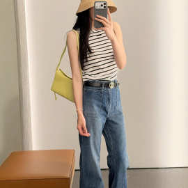 深圳南油女装货~26夏季新品名媛风百搭条纹背心无袖上衣女