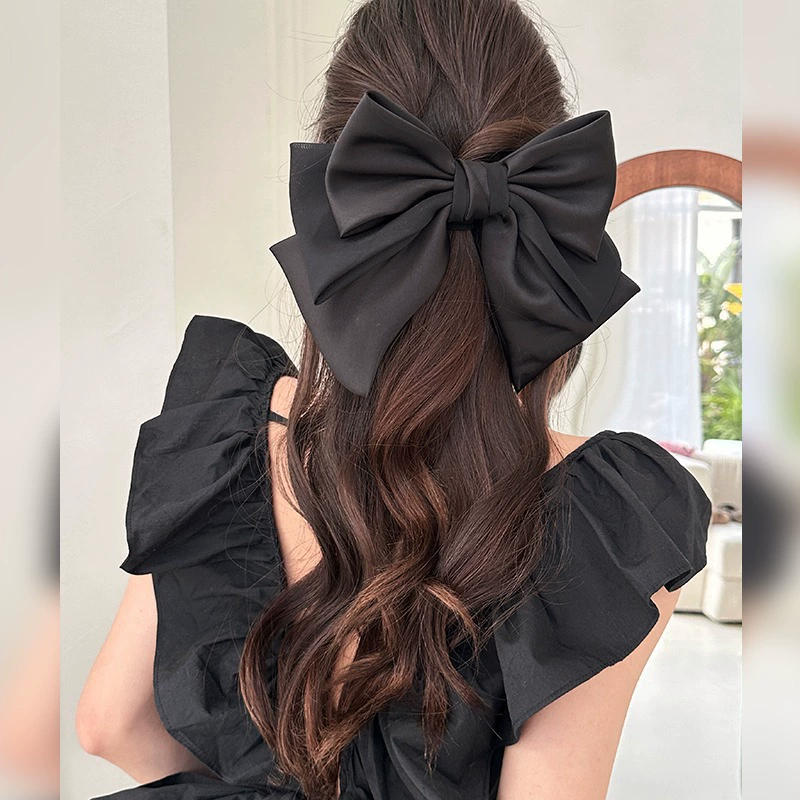 Hair bow clip, three-layer spring hairpin, lightweight 8.9×6.4 cm, trendy ponytail accessory