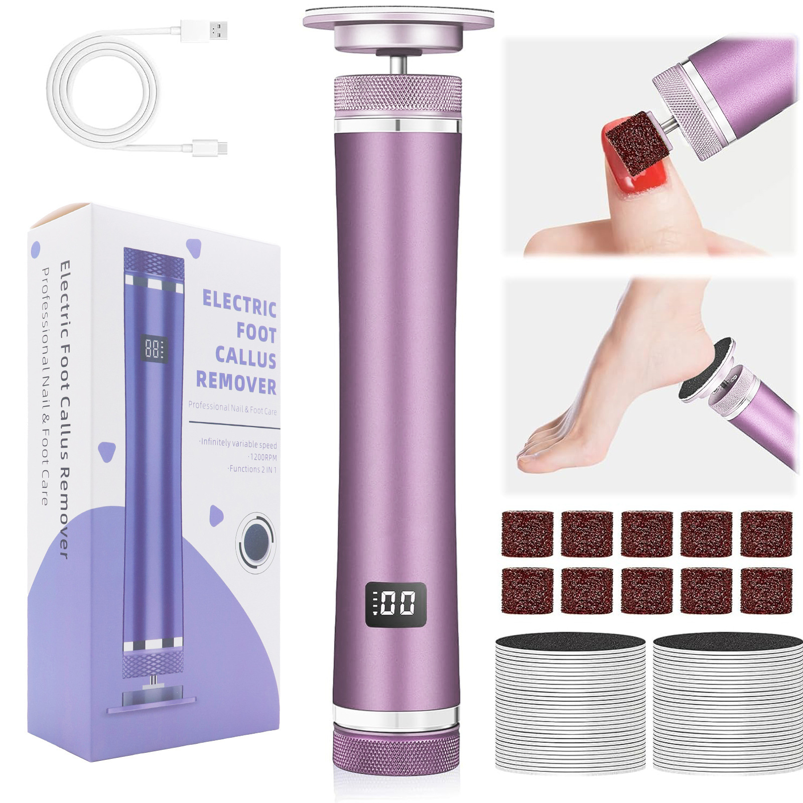 Dispositivo eléctrico de pulido de pies para eliminar callos, piel muerta, artefacto de pie, cabezal de pulido de vidrio de aleación