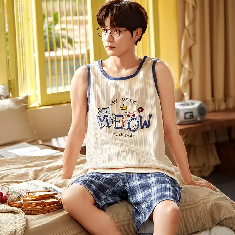 2025 новый мужской жилет пижама летняя хлопковая тонкая шорты без рукавов