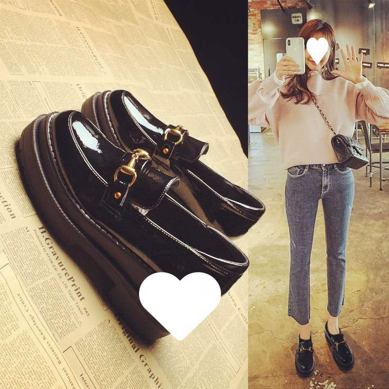 2025 Весна и осень Новые британские туфли на танкетке Женские маленькие кожаные туфли Туфли на платформе на толстой подошве Корейский стиль Легко сочетаются с студенческими лоферами