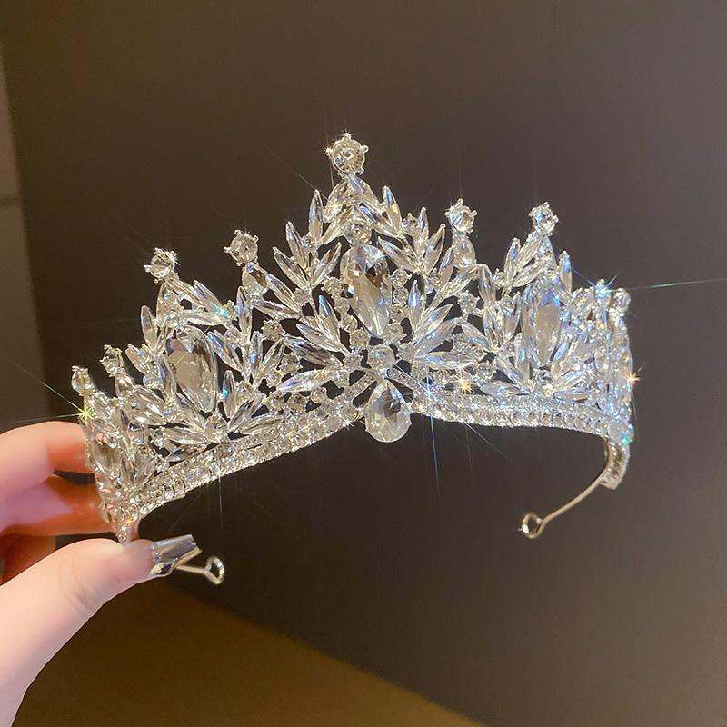 16# Diadema-Corona de flores de oreja de trigo con diamantes plateados