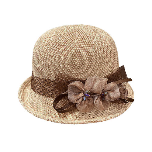 Fashionable British floral women's summer sunshade sunscreen hat French rolled edge sun hat outdoor mesh pot hat