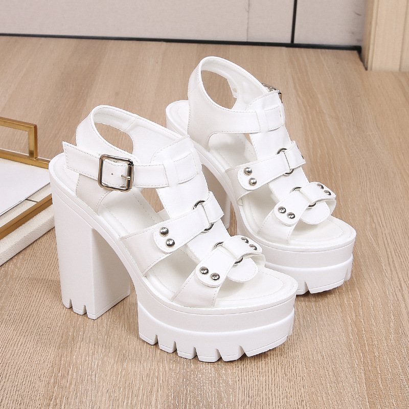 2026 Summer New Style European and American Foreign Trade Cross-Border Aliexpress High-Heeled Chunky Heel Sandals Women's Shoes Waterproof Platform Thick-Soled Hot-Selling Model