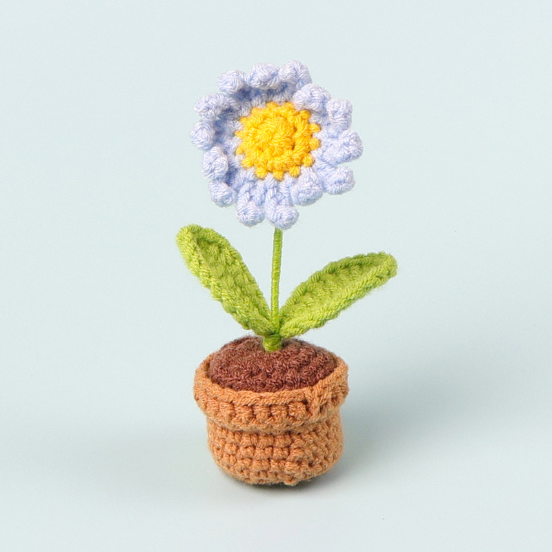 完成品クロスボーダー手作りウールかぎ針編み忘れなしひまわり模擬花鉢植えクリエイティブデスクトップ装飾品車の装飾造花|undefined
