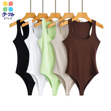 欧美风辣妹工字连体女背心圆领洋气修身显瘦连裆连身运动风上衣女