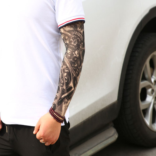 Ice silk sunscreen sleeves new style tattoo flower arm seamless men and women cycling summer driving cool national style long ice sleeves