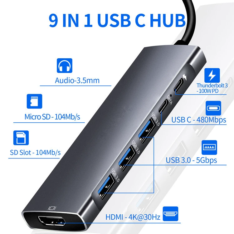 Type-C extension dock HUB3.0 HDMI USB multi-interface converter Nine-in-one extension dock 4K2K