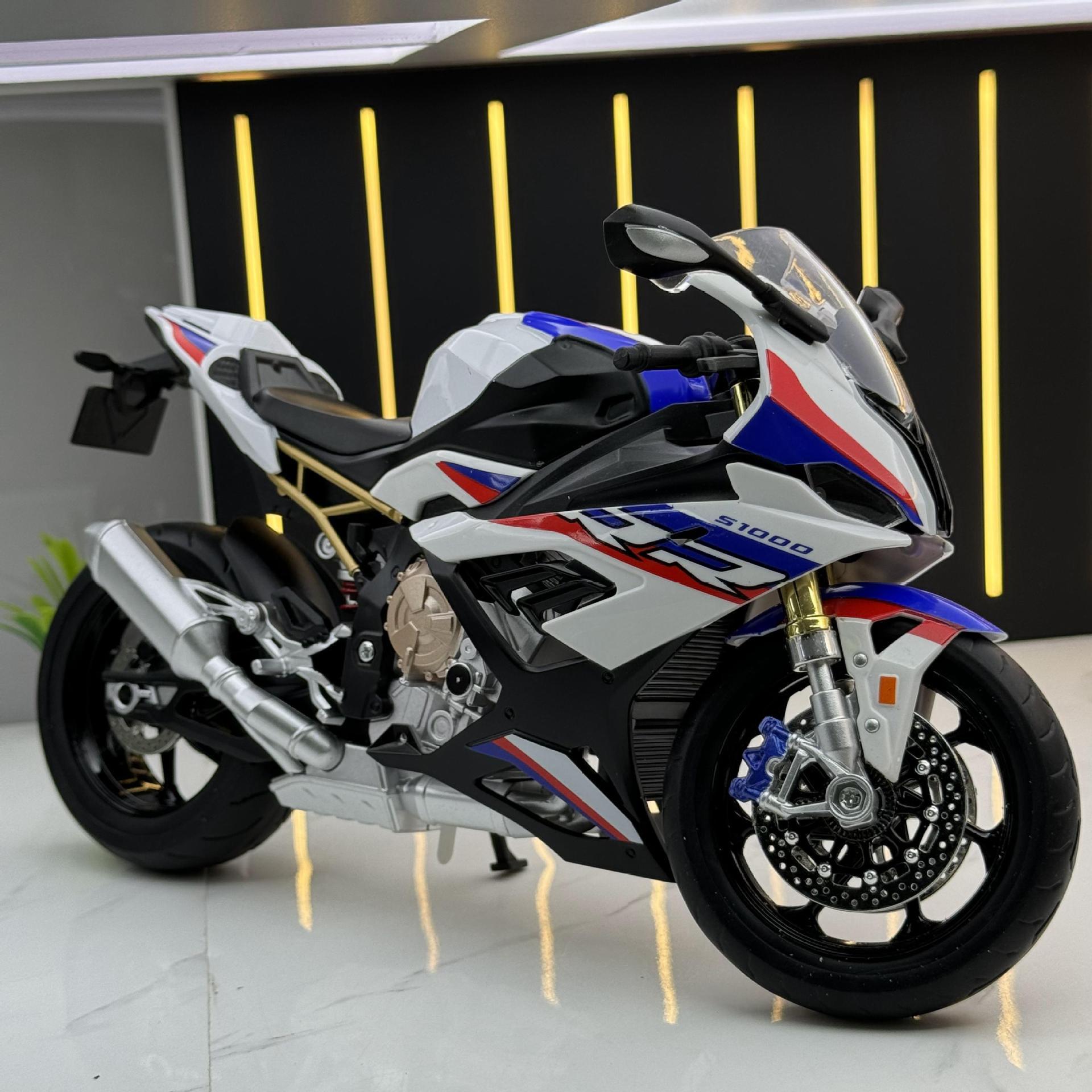 Huayi aleación coche modelo 1:9 BMW S1000 motocicleta deslizante de juguete coche luz amortiguador modelo adornos