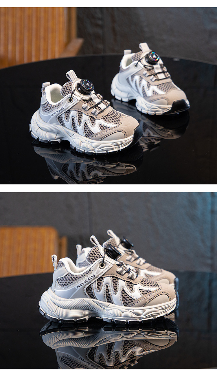 Breathable Mesh Sneakers With Knob For Kids Lightweight Trainers_voghion.com