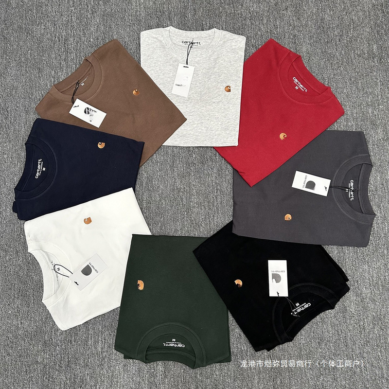 Cross-Border Foreign Trade Carhartt Carhartt Small Gold Label Embroidered Washed Vintage Round Neck Pure Cotton Men's Short-Sleeve T-Shirt Cross-Border Foreign Trade Carhartt Carhartt Small Gold Label Embroidered Washed Vintage Round Neck Pure Cotton Men's Short-Sleeve T-Shirt