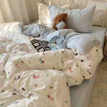 2026春季双层纱四件套卡通床单被罩三件套南通床上用品宿舍被套4