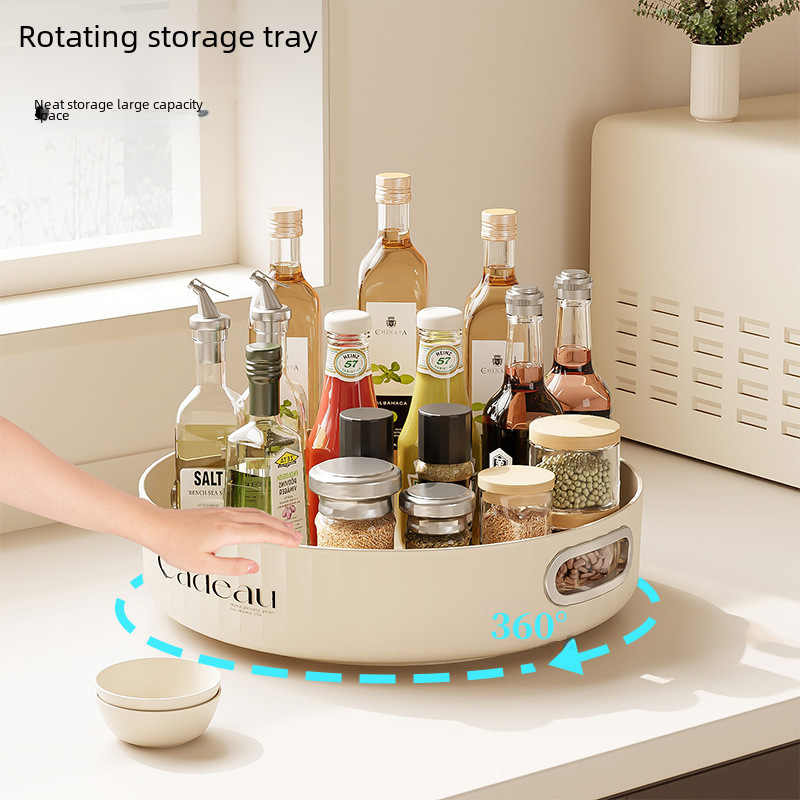 Rotary Kitchen Condiment Storage Rack Seasoning Bottle Household Fruit Plate Organizer Storage Rack Creative Storage Tray