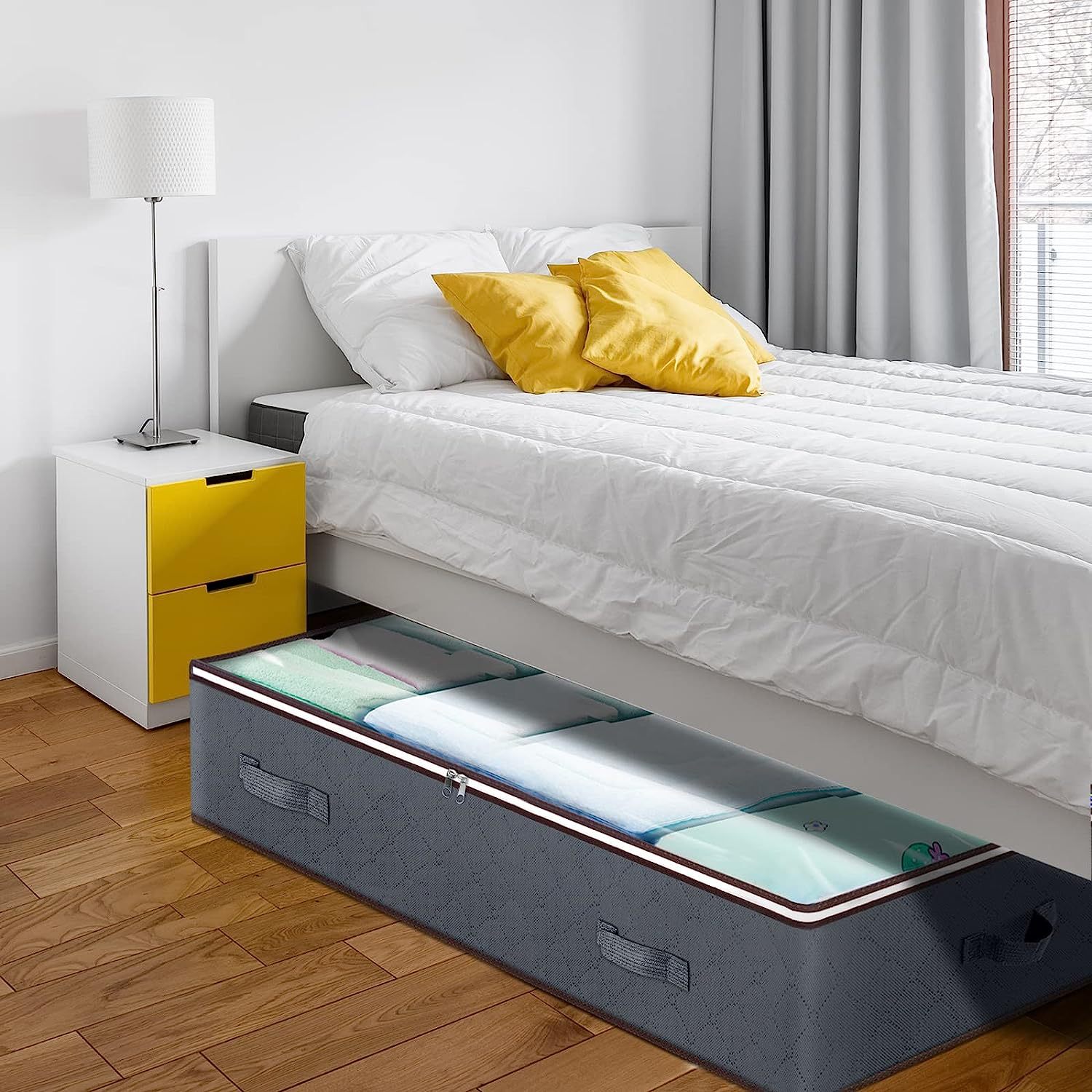 Amazon Venta caliente debajo de la cama ropa sábana manta bolsa de almacenamiento de gran capacidad transparente 90 L Almacenamiento de ropa bolsa de organización