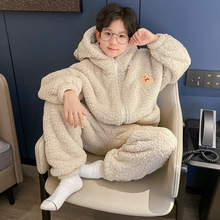 儿童装男童睡衣秋冬款家居服加绒珊瑚绒男孩大童加厚冬季法兰绒潮