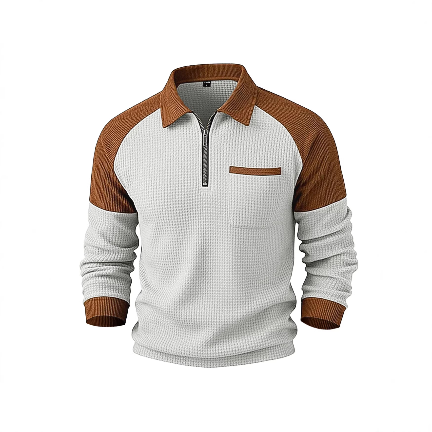 2026 Nuova Polo da uomo Cross-Border Foreign Trade in maglia waffle con colletto risvoltato e mezza zip, felpa casual_voghion.com