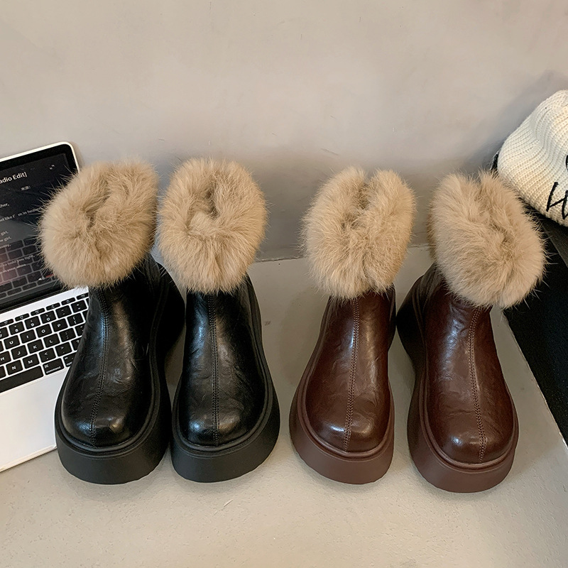 Botas finas elásticas con forro polar grueso y tacones altos, nuevas botas Martin de invierno 2024, zapatos de algodón cálidos para la nieve_voghion.com