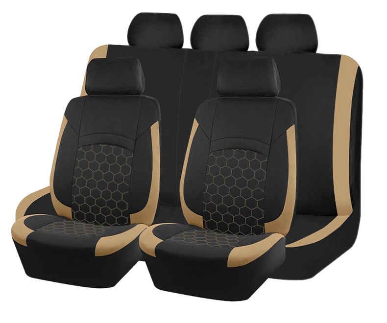 New Hexagonal Honeycomb Car Seat Cushion, Soft and Wear-Resistant, Full-Coverage Seat Cover, Black and Red, Black and Beige Dual-Color Car Seat Cushion