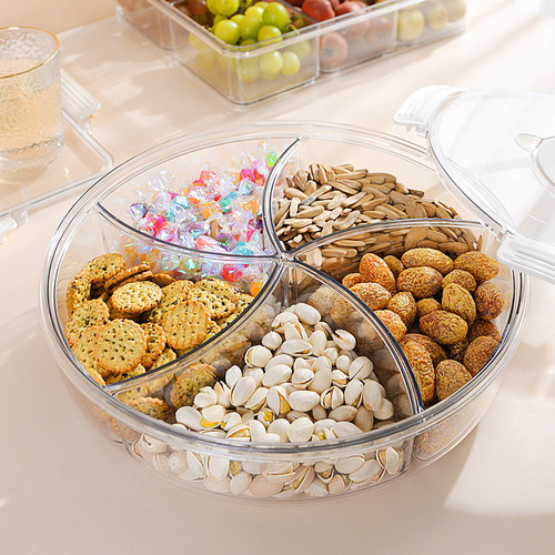 Rotating fruit plate living room divided melon seeds new year's nut candy box divided snacks multi-grid five-grid square dried fruit plate