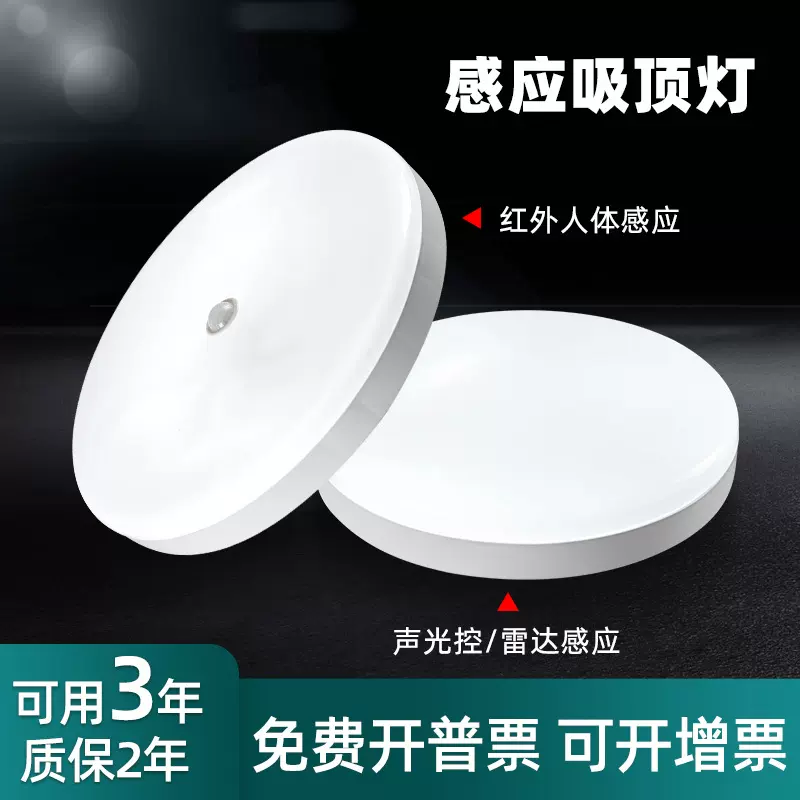 圆月人体感应吸顶灯雷达感应声光控智能楼道灯物业工程款式护眼