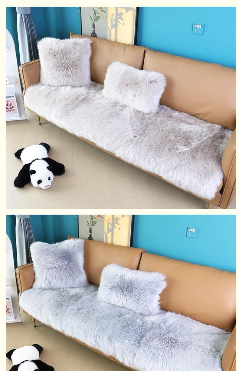 Pure Wool Sofa Cushion Australian Sheepskin One-Piece Cushion Leather Sofa Seat Cushion Winter Thickeneded Fur Long Hair Cushion