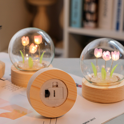 Cute Mini Tulip Night Lamp Desk Ornament DIY Material Kit Lantern Gift for Friends Women's Day