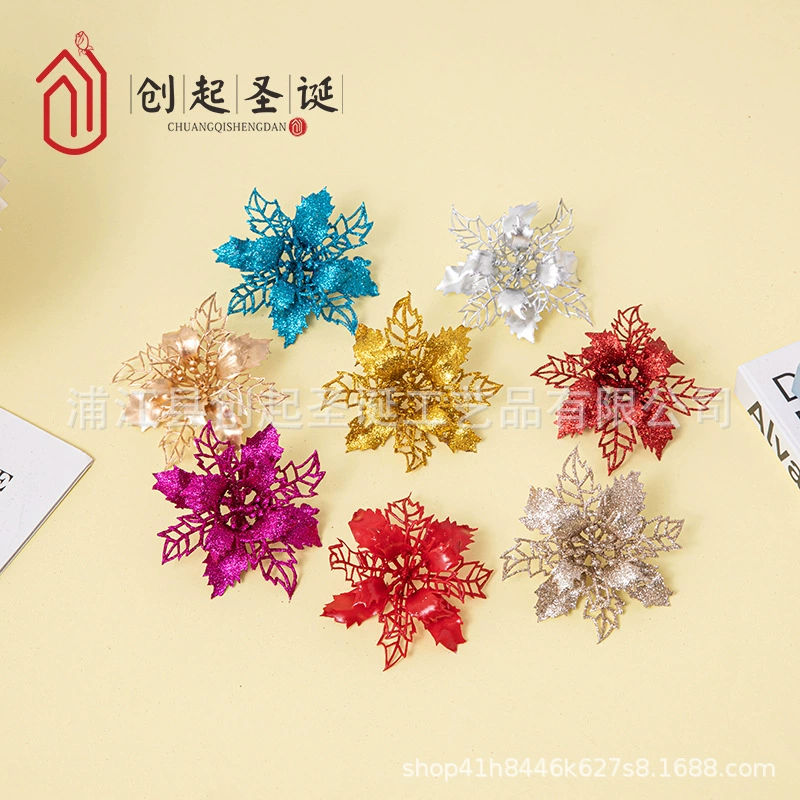 Yiwu Chuangqi 9CM полый золотой порошковый цветок венок трость DIY декоративные цветы украшения для елочных игрушек производитель