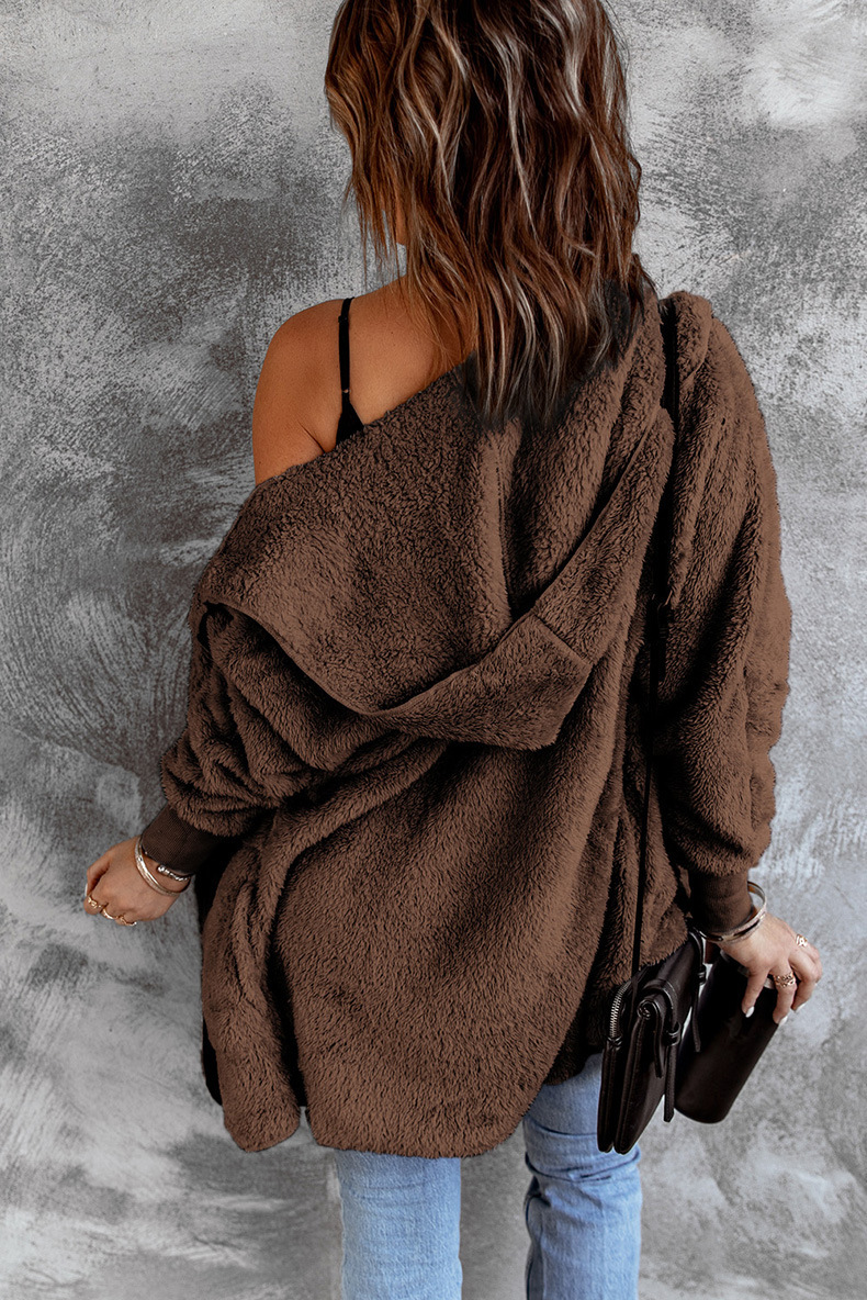 Winterjas met fleece en capuchon lang gebreid vest voor dames_voghion.com