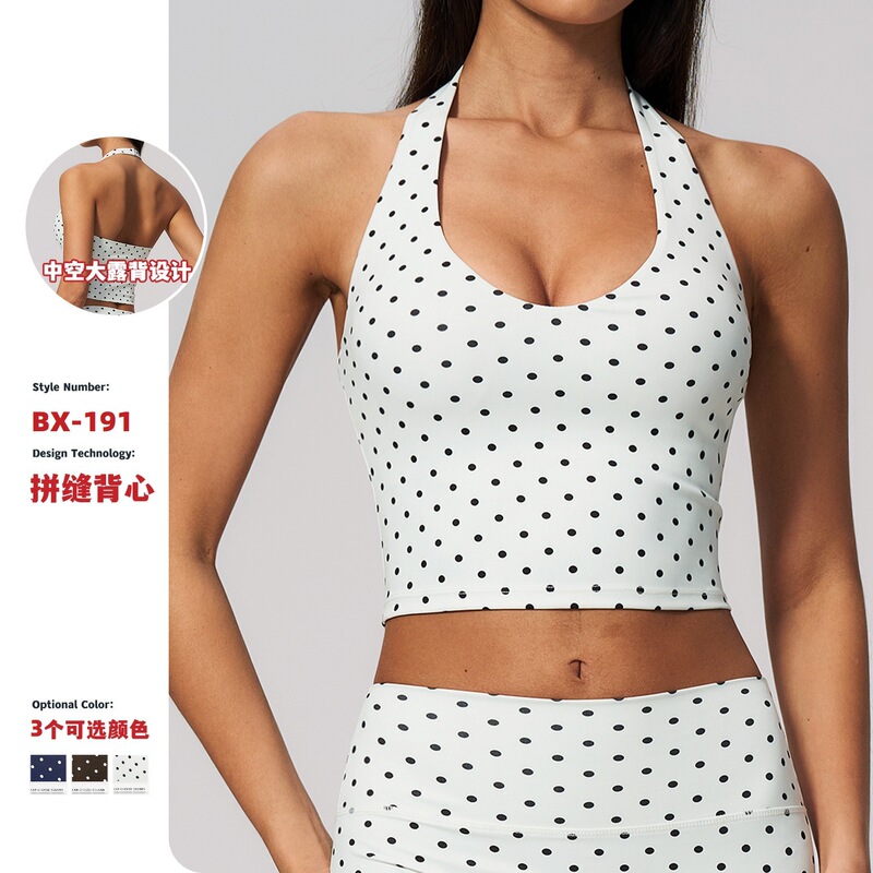 European and American cross-border polka dot print yoga tank top for women, halter neck, deep V, beautiful back, casual Pilates sports fitness tank top European and American cross-border polka dot print yoga tank top for women, halter neck, deep V, beautiful back, casual Pilates sports fitness tank top