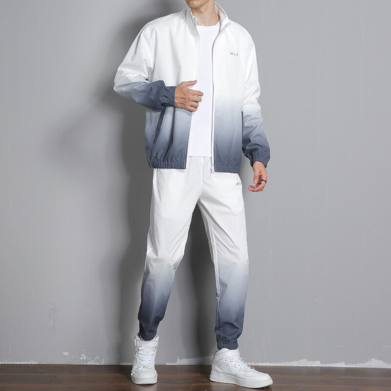 Primavera y otoño suéter de color gradiente ropa deportiva masculina primavera ropa de trabajo de moda abrigo de cuello de pie casual hombre conjunto de dos piezas transfronterizo
