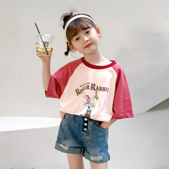 女童短袖T恤夏裝2024新款上衣寶寶純棉體恤洋氣童裝兒童半袖夏季