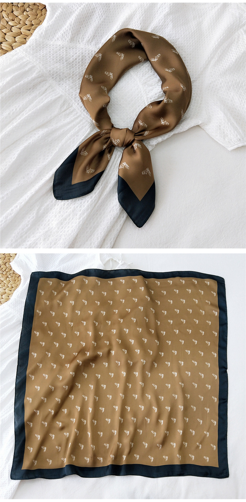 50g Weight Silk Scarf Classification Travel Occasion Silk Material Unisex Gender Printing Design Sweet Style Khaki, Grey, Red, Green, Blue, Black Color Simple Retro Square Scarf 3