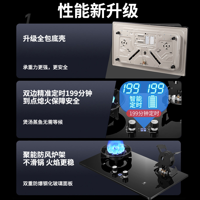Estufa apilada de vidrio templado a prueba de explosiones, fuego feroz, gran potencia de fuego, estufa de gas de ahorro de energía, estufa doble doméstica, estufa de gas de mesa, licuefacción