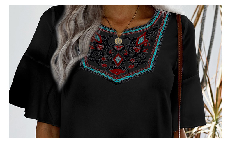 boho style loose short sleeve pullover embroidered t-shirt NSSI129533