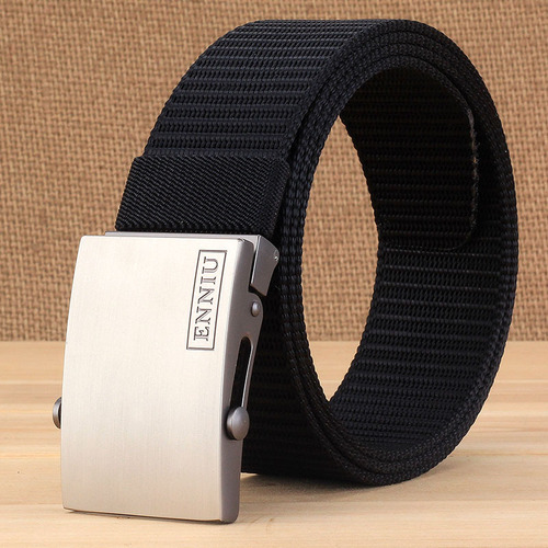 Men's casual canvas belt, versatile jeans, nylon belt, smooth buckle, automatic slider, holeless roller buckle