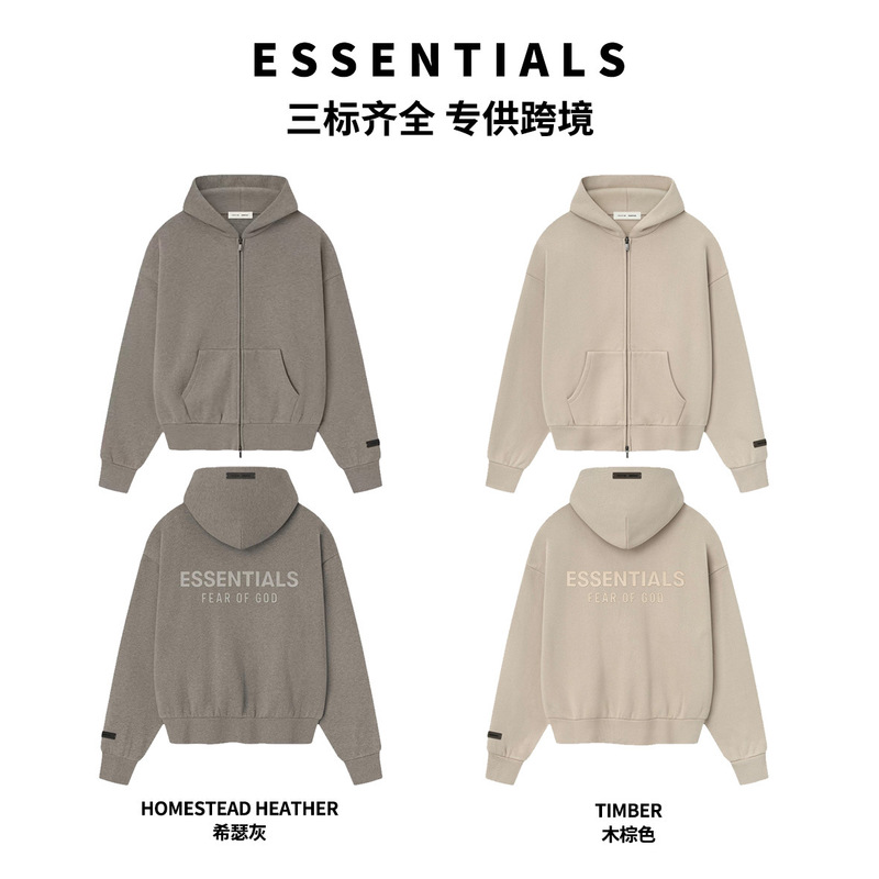 FOG Essentials sweatshirt SS25 metal brushed style casual zip-up hoodie men's FOG sweatshirt FOG Essentials sweatshirt SS25 metal brushed style casual zip-up hoodie men's FOG sweatshirt