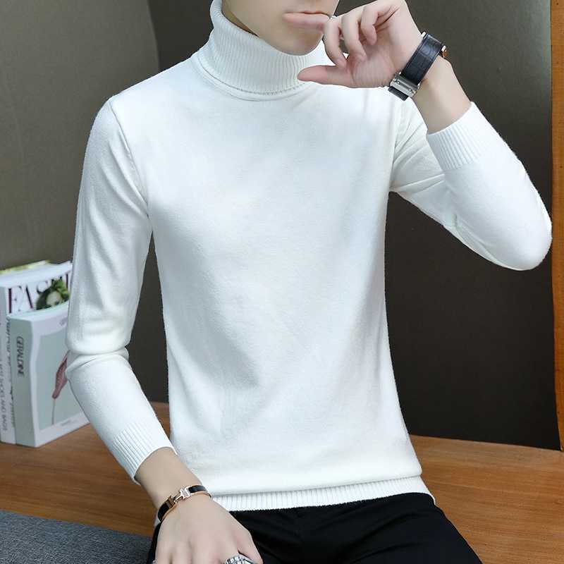 Winter Turtleneck Sweater Men's Korean-style Solid Color Casual Base Shirt Men's Knitwear Warm Slim-fit Men's Top