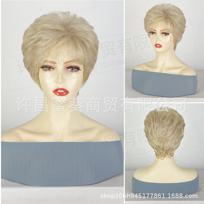European and American style short wig for white women, high-end pixie cut with layered texture, natural-looking synthetic wig for women