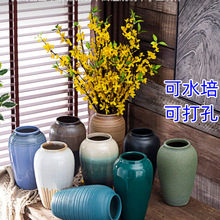 景德镇陶瓷花瓶摆件客厅插花落地感种花盆大复古陶罐装饰中式跨境