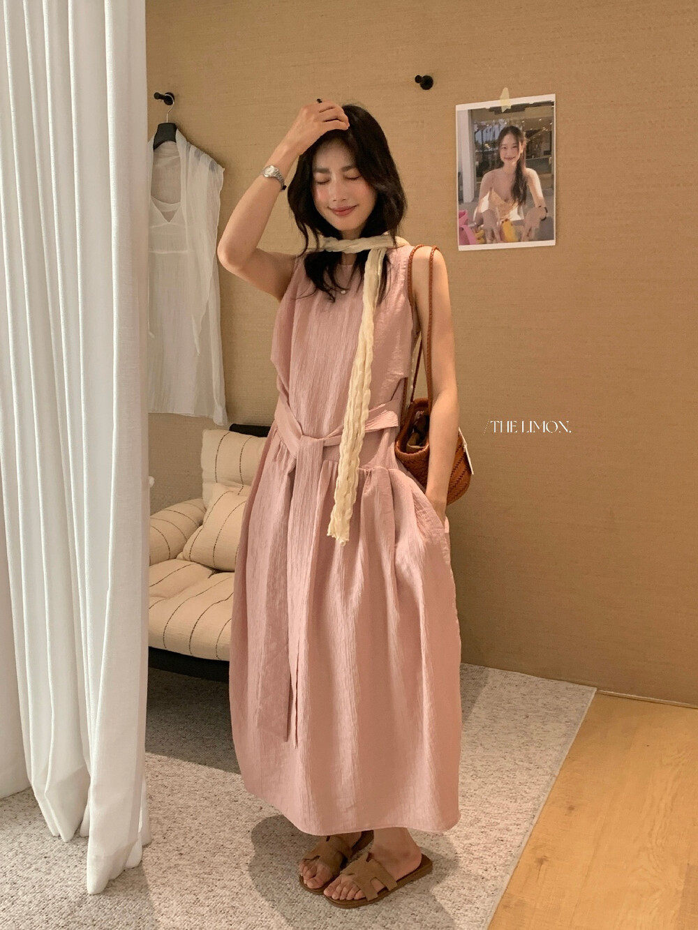 Đầm maxi nữ thắt eo tay không kiểu Hàn Quốc 2026 — màu đen, màu hồng, màu mơ chi tiết 29
