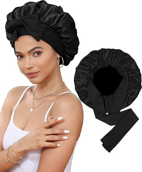 双层色丁睡帽飘带圆帽蝴蝶结仿真丝美容发帽双面戴bonnet|undefined