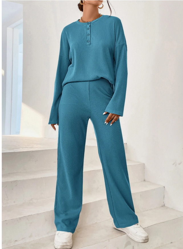 T-shirt semipetto girocollo casual da donna + pantaloni dritti casual ljt_voghion.com