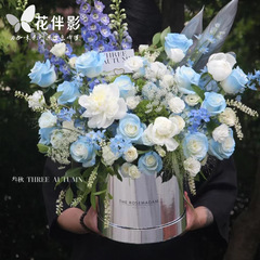 抱抱桶銀色套二圓形禮盒花盒伴手禮 ins網紅鮮花花束包裝盒禮品盒