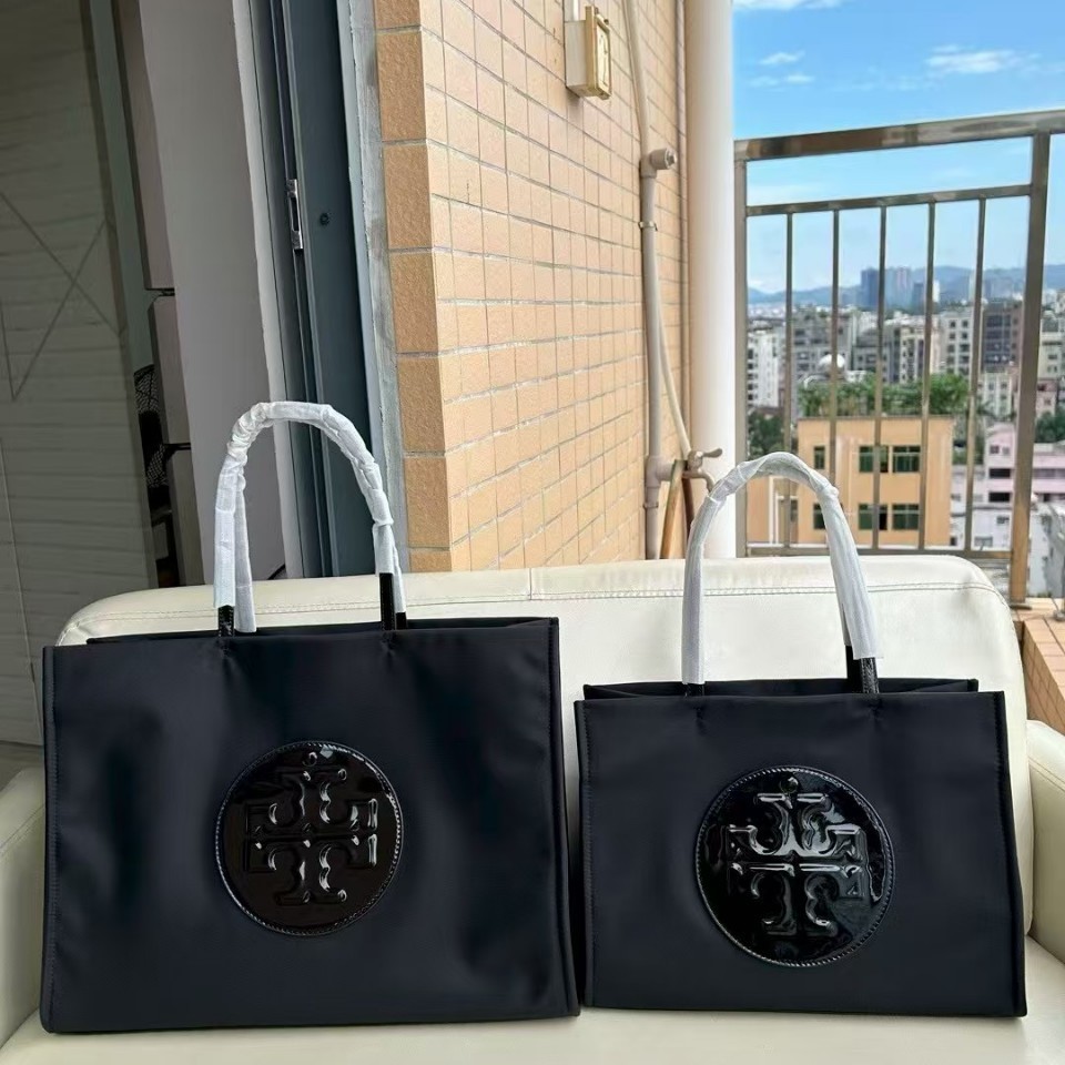 New Foreign Trade Tb Patent Leather Cowhide with Nylon Large Capacity Mommy Shopping Bag Student Computer Bag