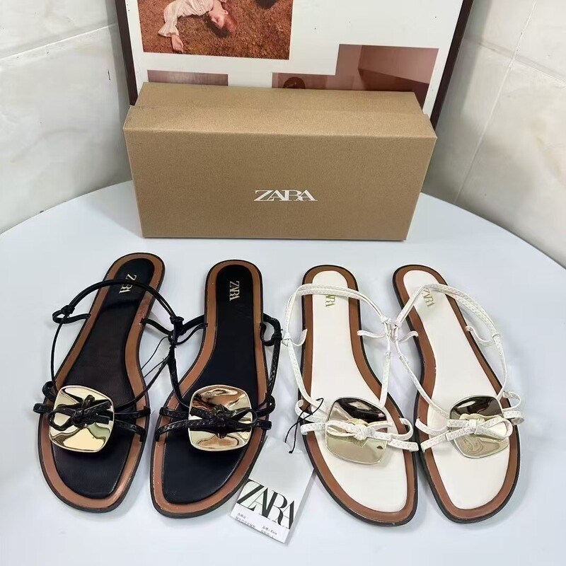 Za2024 Summer New Women's Shoes Brown Metal Decoration Fashion Popular Stiletto Sandals Women's Thin Strap Combination Women