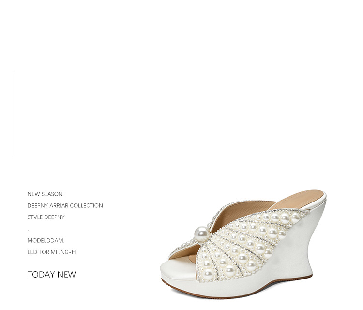Sandal cao gót nữ đế xuồng 9cm quai ngang đính cườm ngọc trai — Màu đen, Màu trắng sữa chi tiết 8