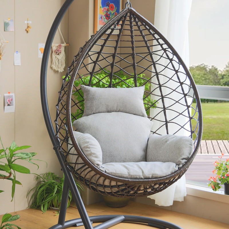 Silla colgante individual de mimbre para exterior, tipo nido de pájaro, para balcón, patio, o interior, tipo columpio, en stock. image 14