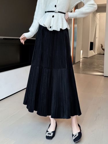 Women's Semi-Slip Dress for Autumn/Winter 2025 New Arrival High-Waist A-Line Grey Pleated Maxi Dress for Petite Figures, Cupcake Dress
