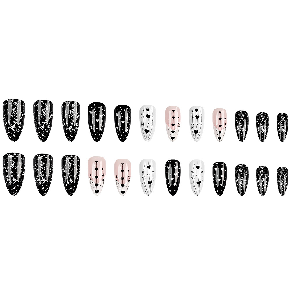 Día de San Valentín en blanco y negro amor manicure parche de uñas estrella de cielo, punto de venta en blanco y negro transfronterizo para usar uñas