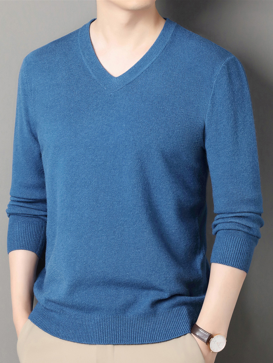 Comercio exterior para hombres otoño y invierno nuevo suéter de cuello en V suéter de lana de mediana edad delgado versátil de manga larga camisa de punto superior